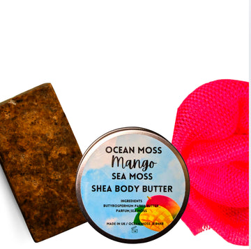 Skin Care Bundle | Sea Moss Shea Butter & African Black Soap | African Sponge Net