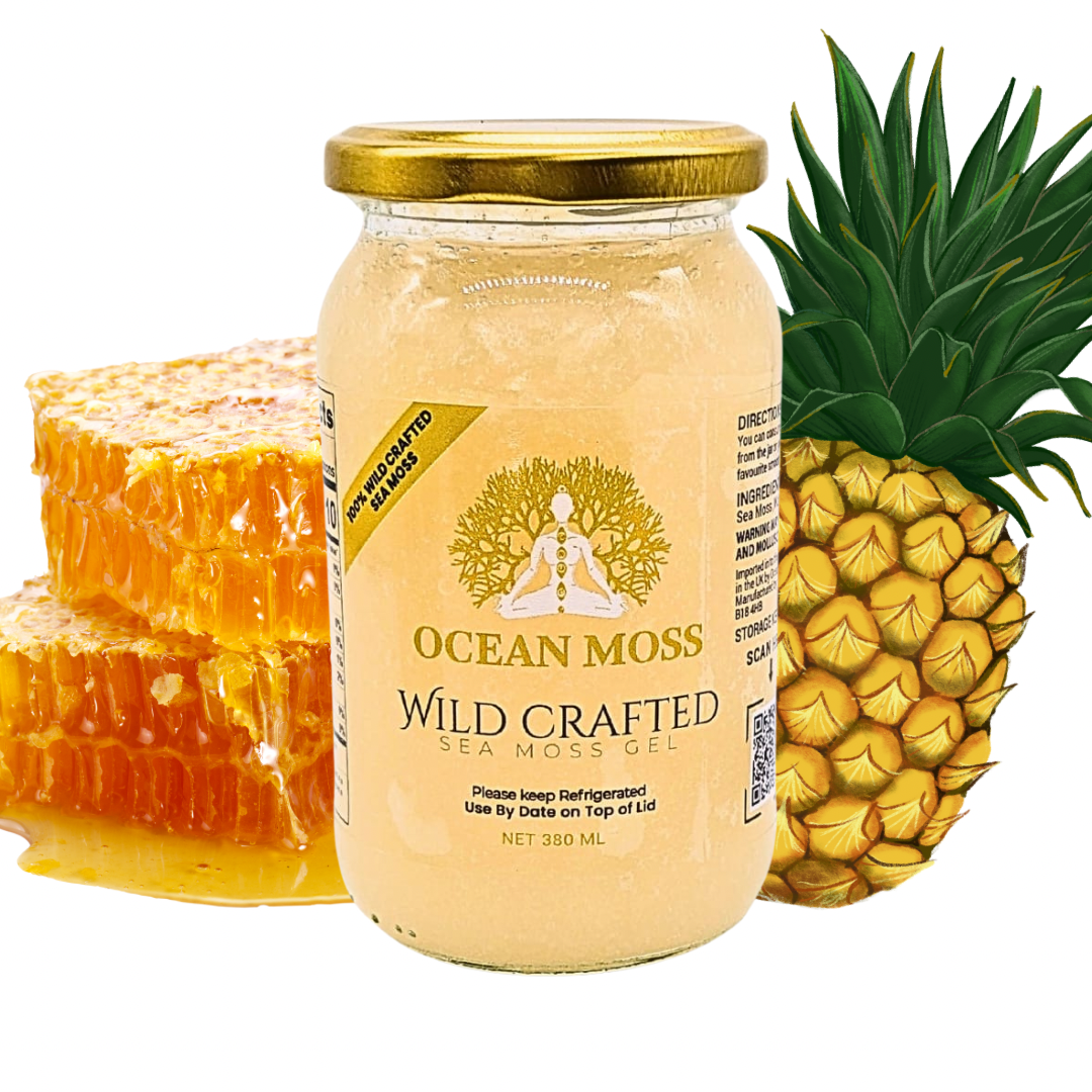 “Pineapple & Honey Sea Moss Gel in glass jar – organic sea moss superfood”
